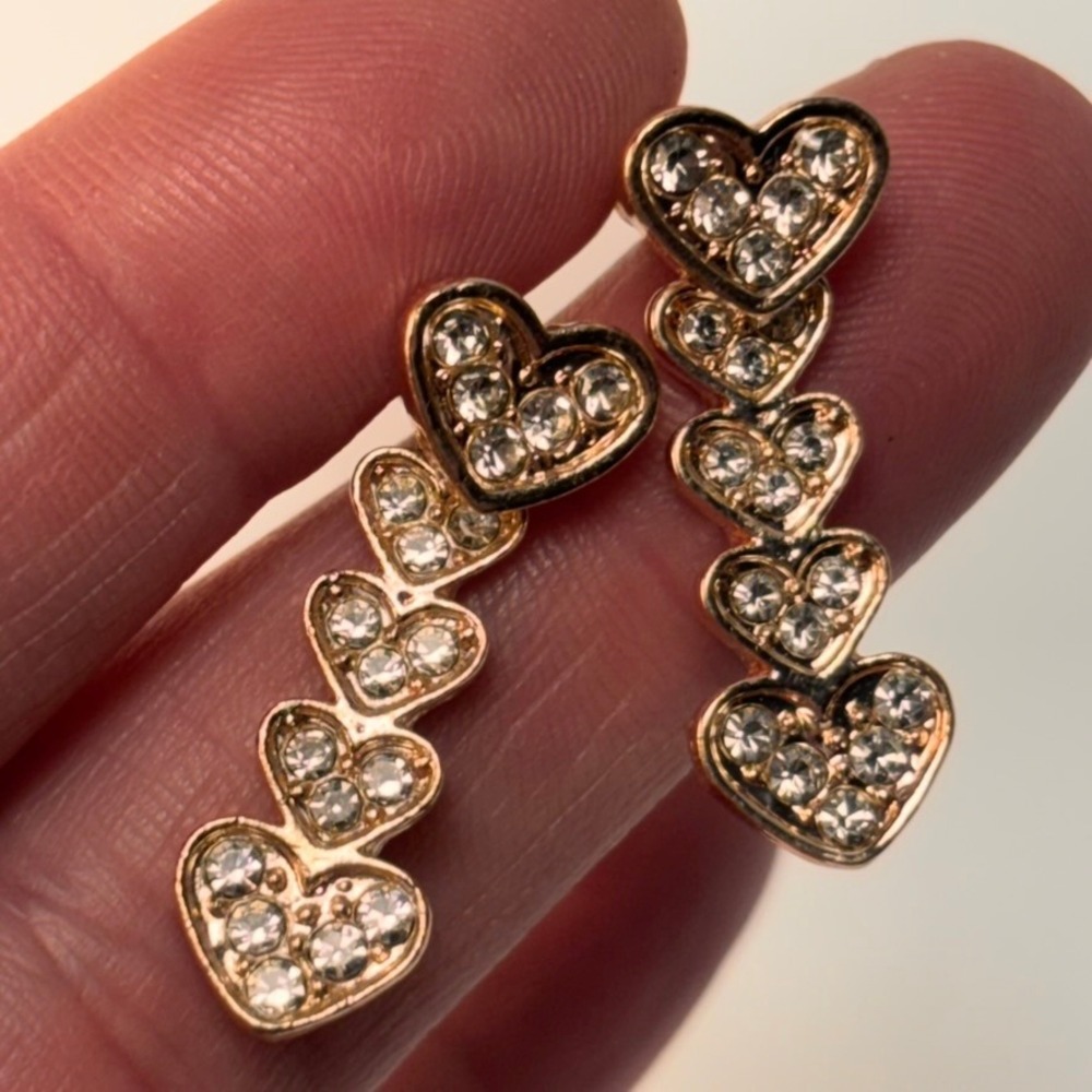Heart Drop Earrings Rose Gold Crystal Tiered Dangle Y2K Statement Boho Chic
